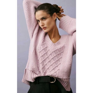 Anthropologie Maeve Tillie V Neck Pullover Sweater XS Lilac Purple Oversized